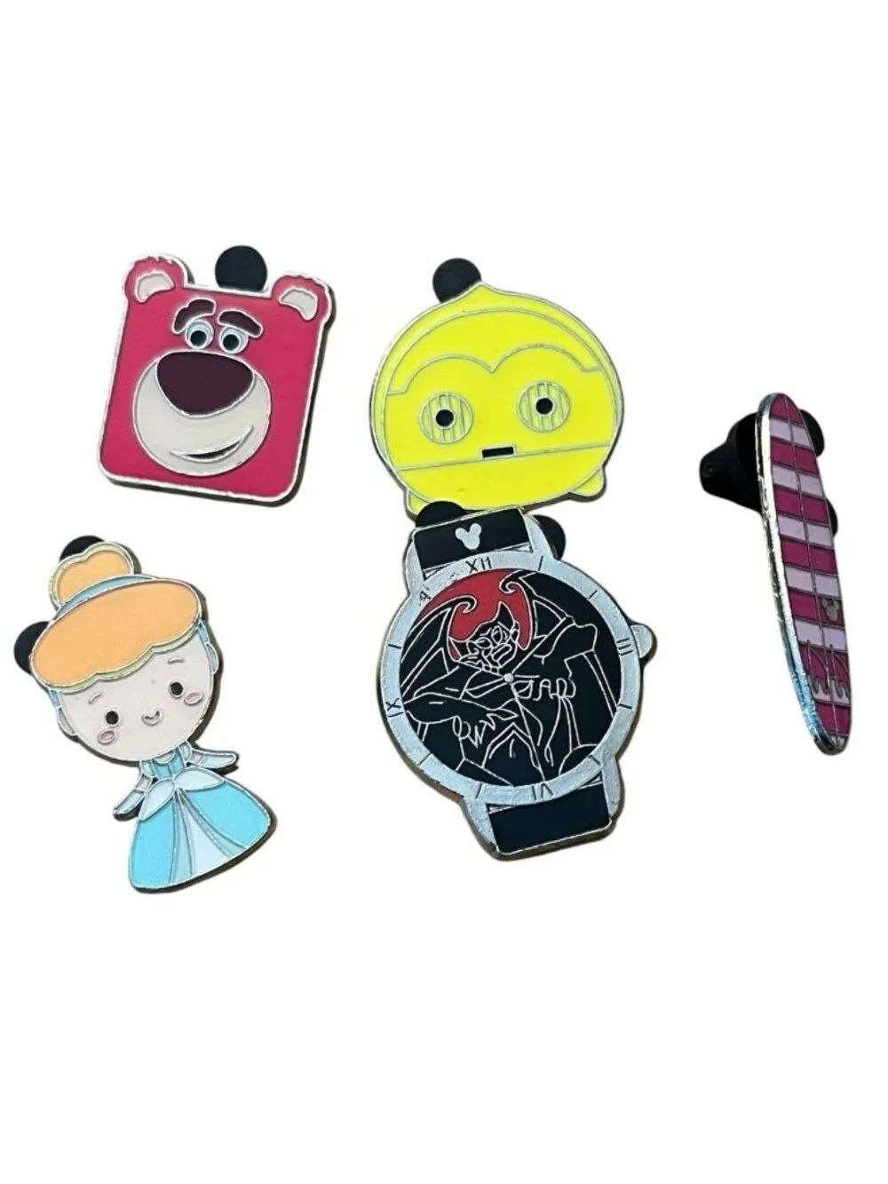 Lot of 5 Disney Trader Pins Lotso Bear Cinderella Cheshire Cat Watch CP3O